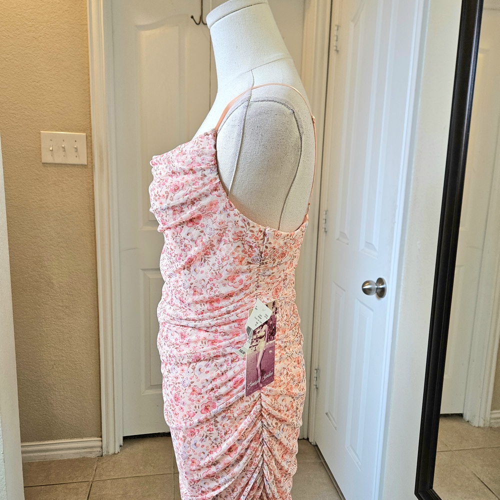 Emerald Sundae Floral Ruched Mesh Bodycon Dress  SIZE XL in Coral Pink NWT - Picture 5 of 10